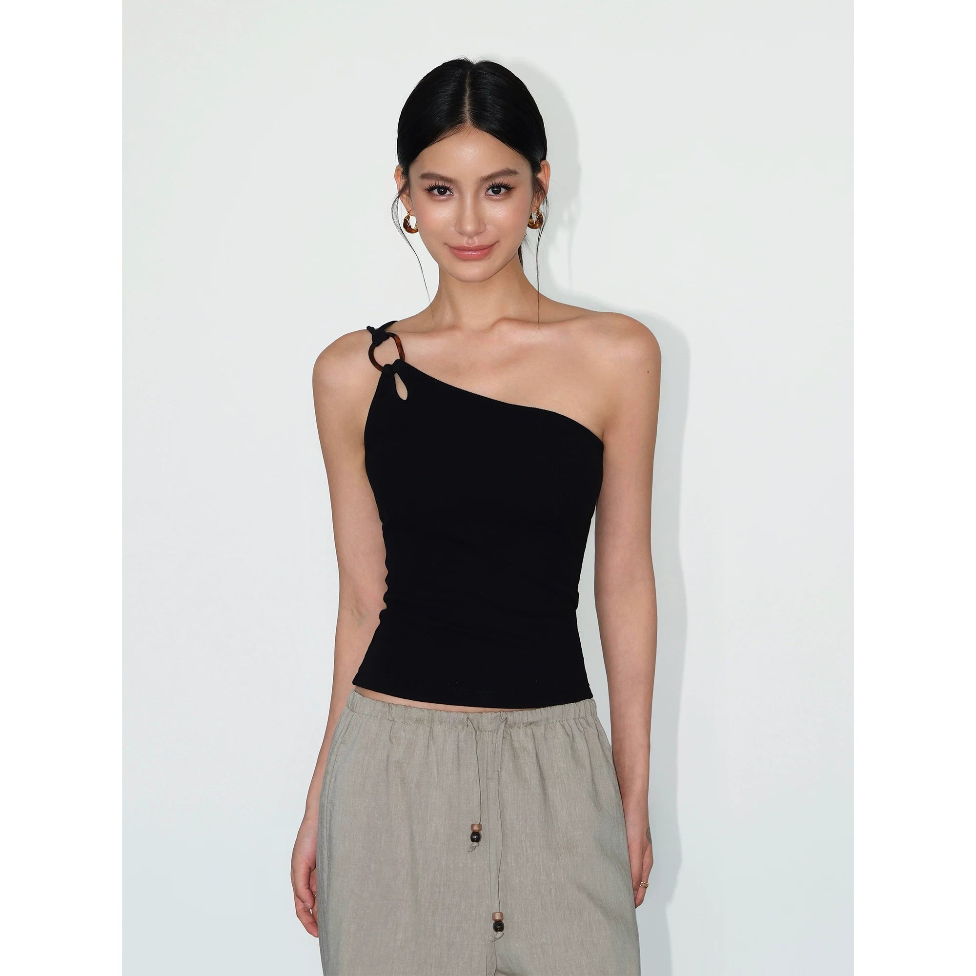 Ring Accent One‑Shoulder Knit Top