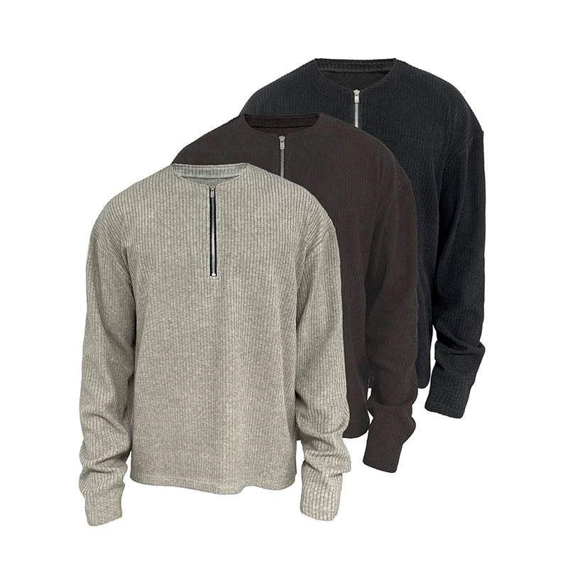 Ribbed Knit Half-Zip Pullover