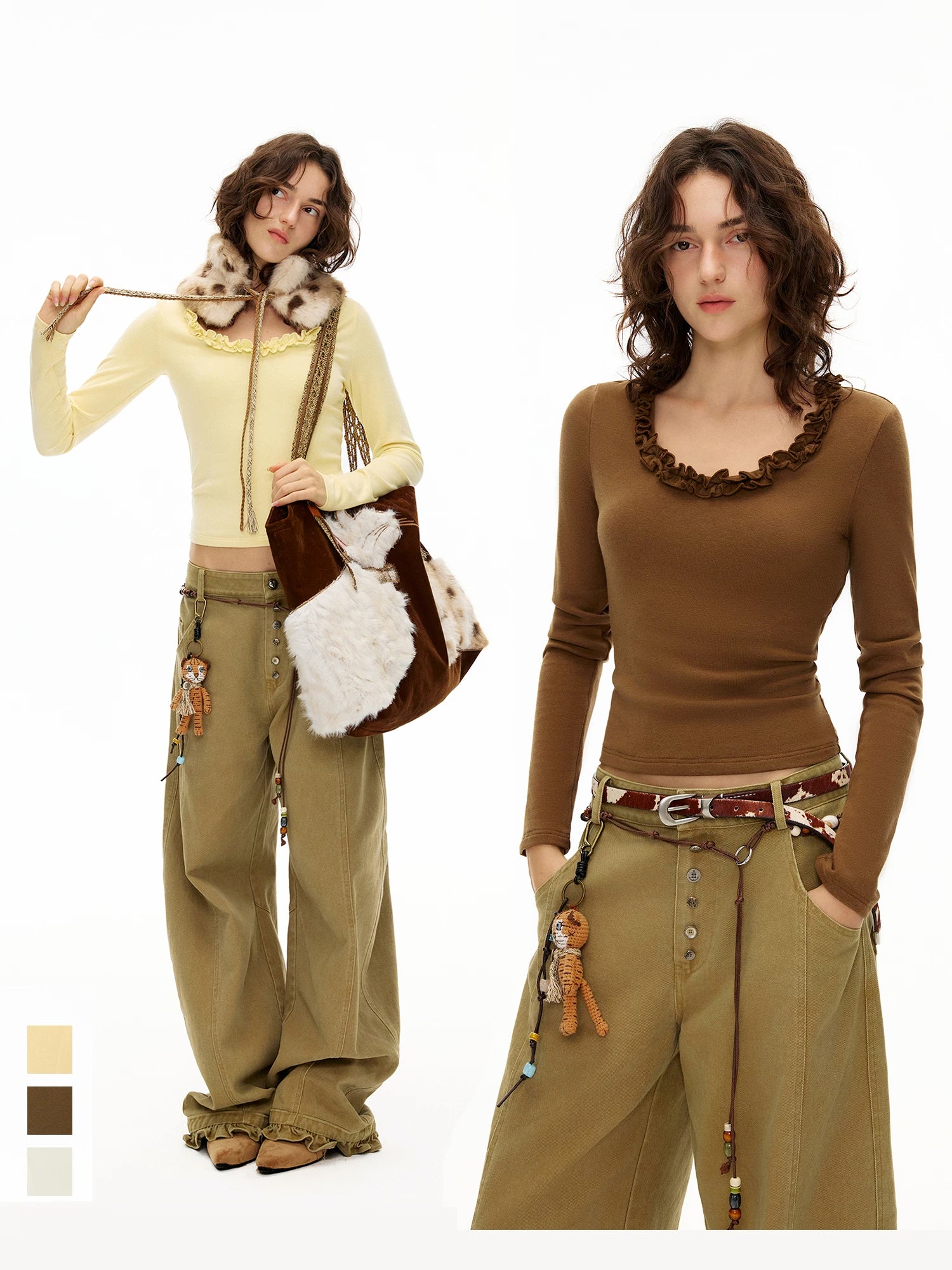 Ruffled Cocoa Butter Scoop Knit Top