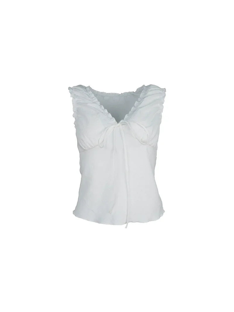 Lace-Up Sleeveless Wrap Blouse
