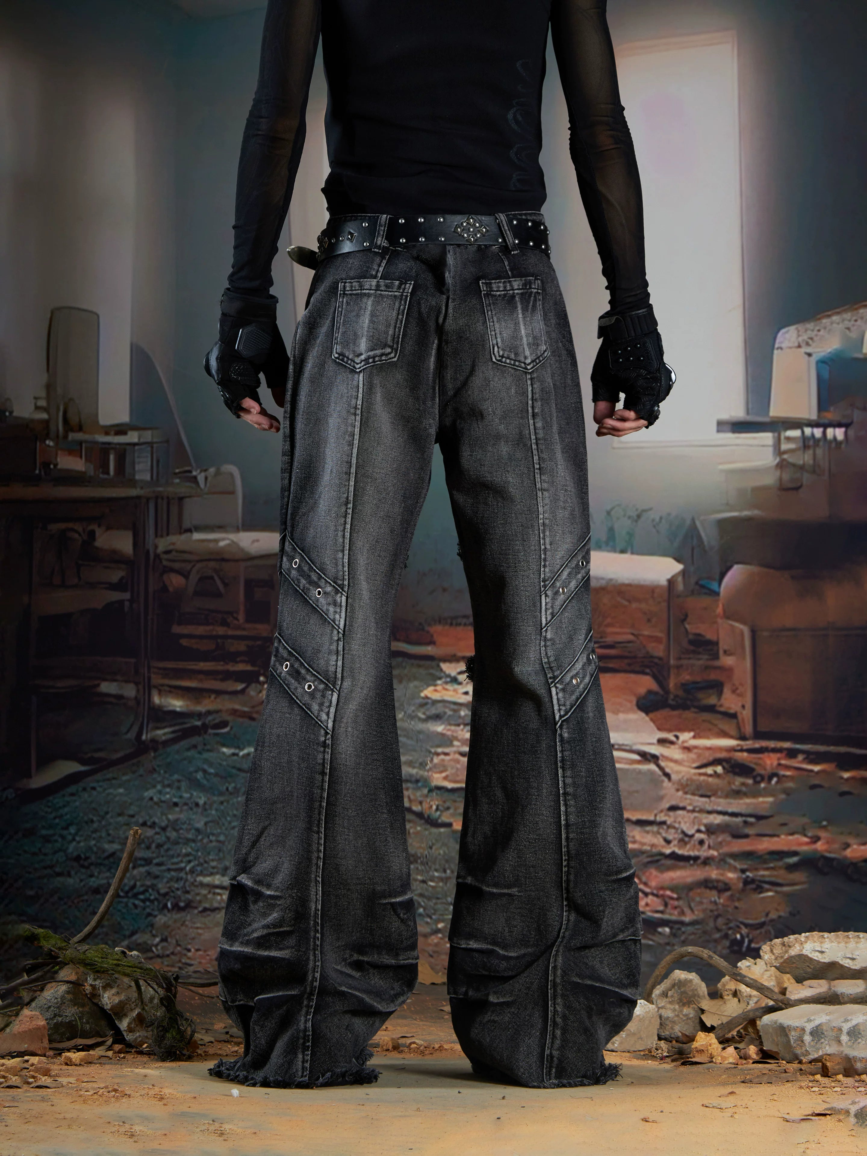 Ruinforge Shredded Cargo Flare Jeans