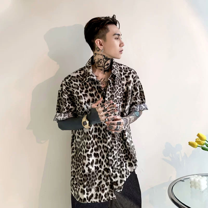 Neon Prowl Relaxed Leopard Satin Shirt