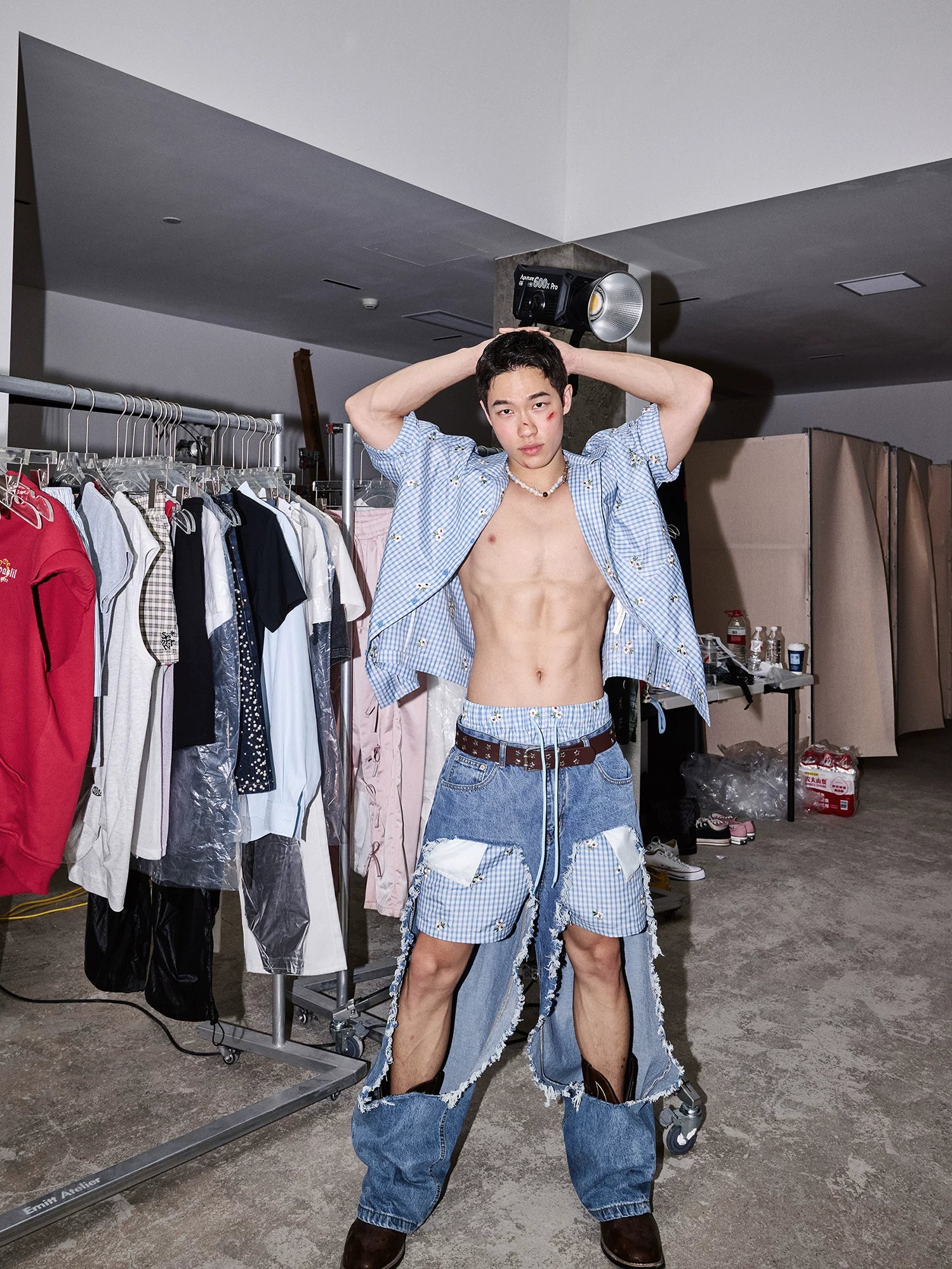 Extreme Cutout Layered Panel Denim Pants