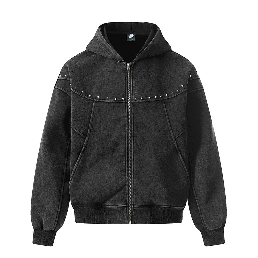 Men's Studded Oversized Zip-Up Hoodie