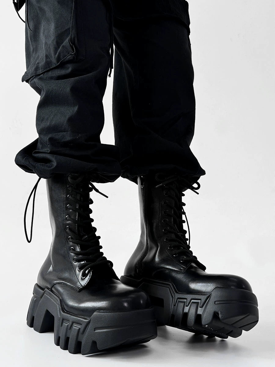 Futuristic Black Zip Platform Combat Boots