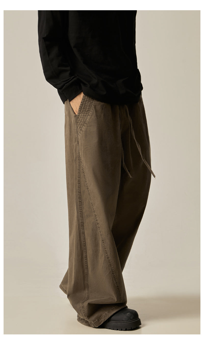Brown Loose Drawstring Wide Pants