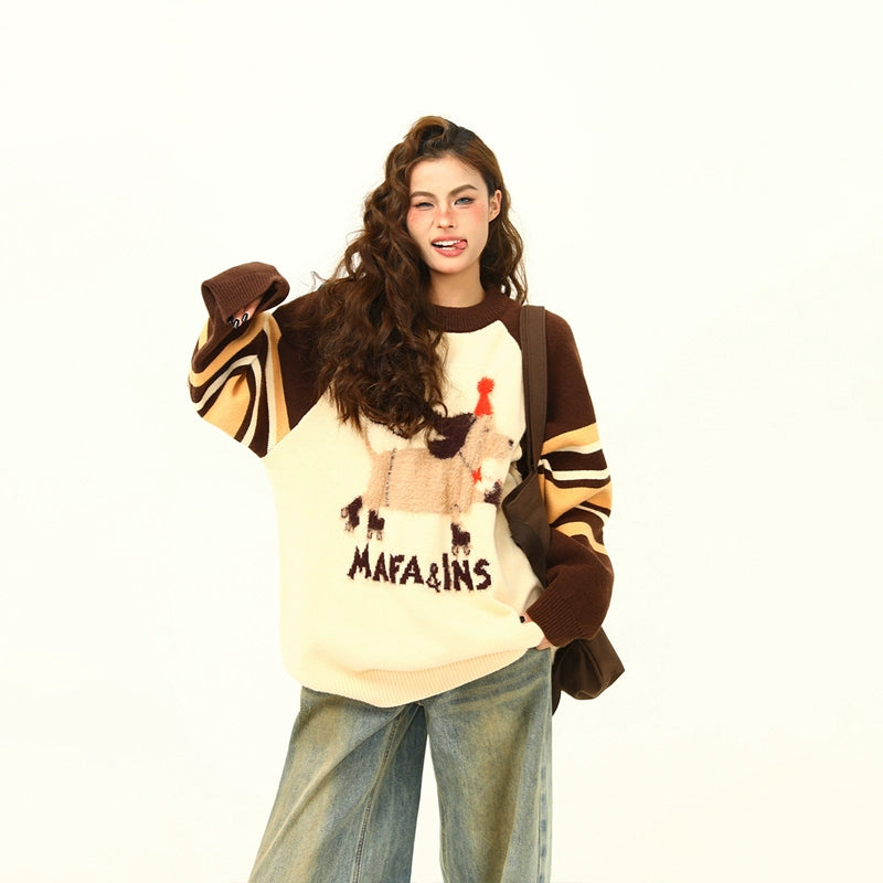 Whimsical Animal Graphic Knit Sweater