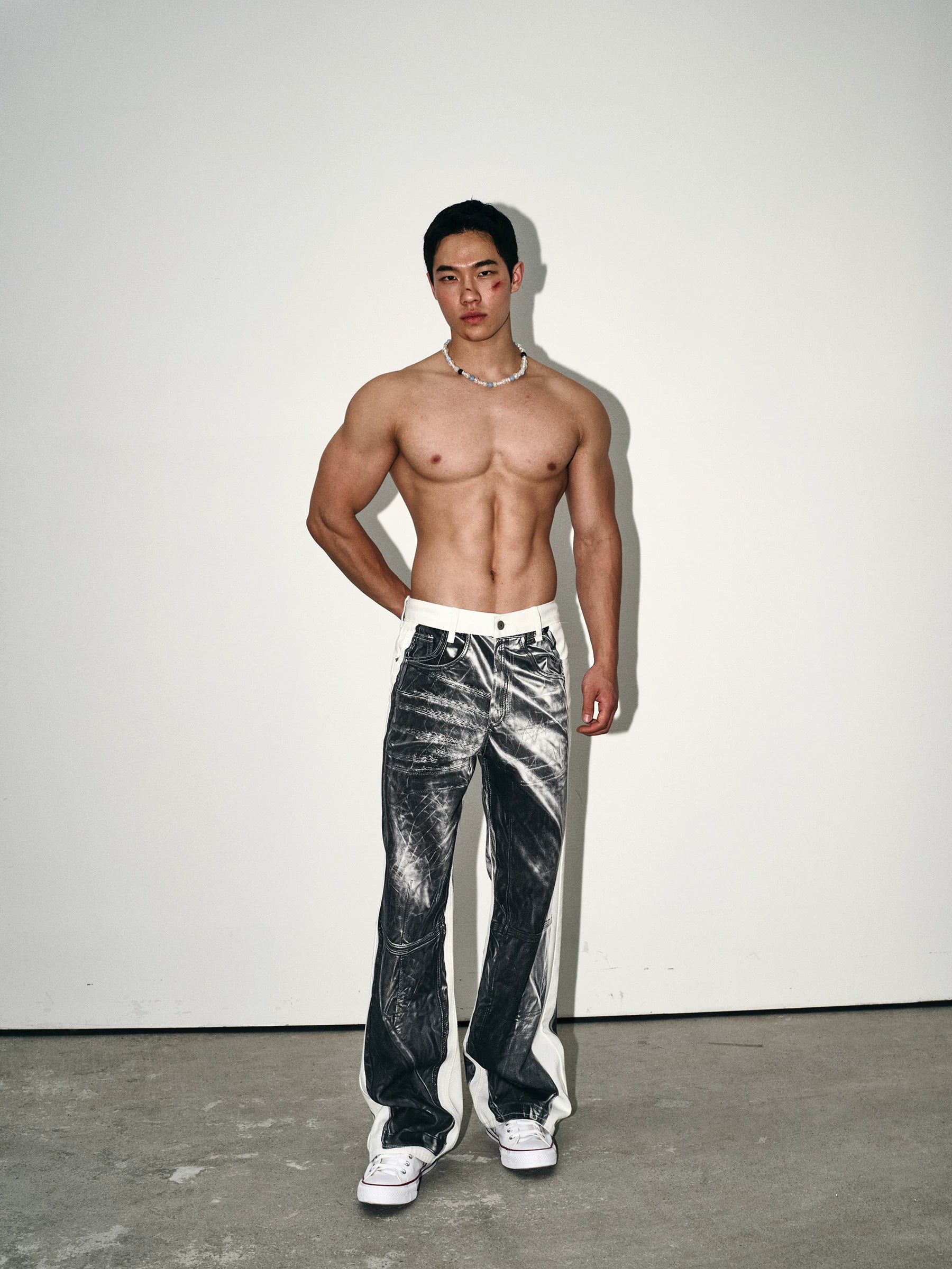 Monochrome Marble Contrast Panel Pants