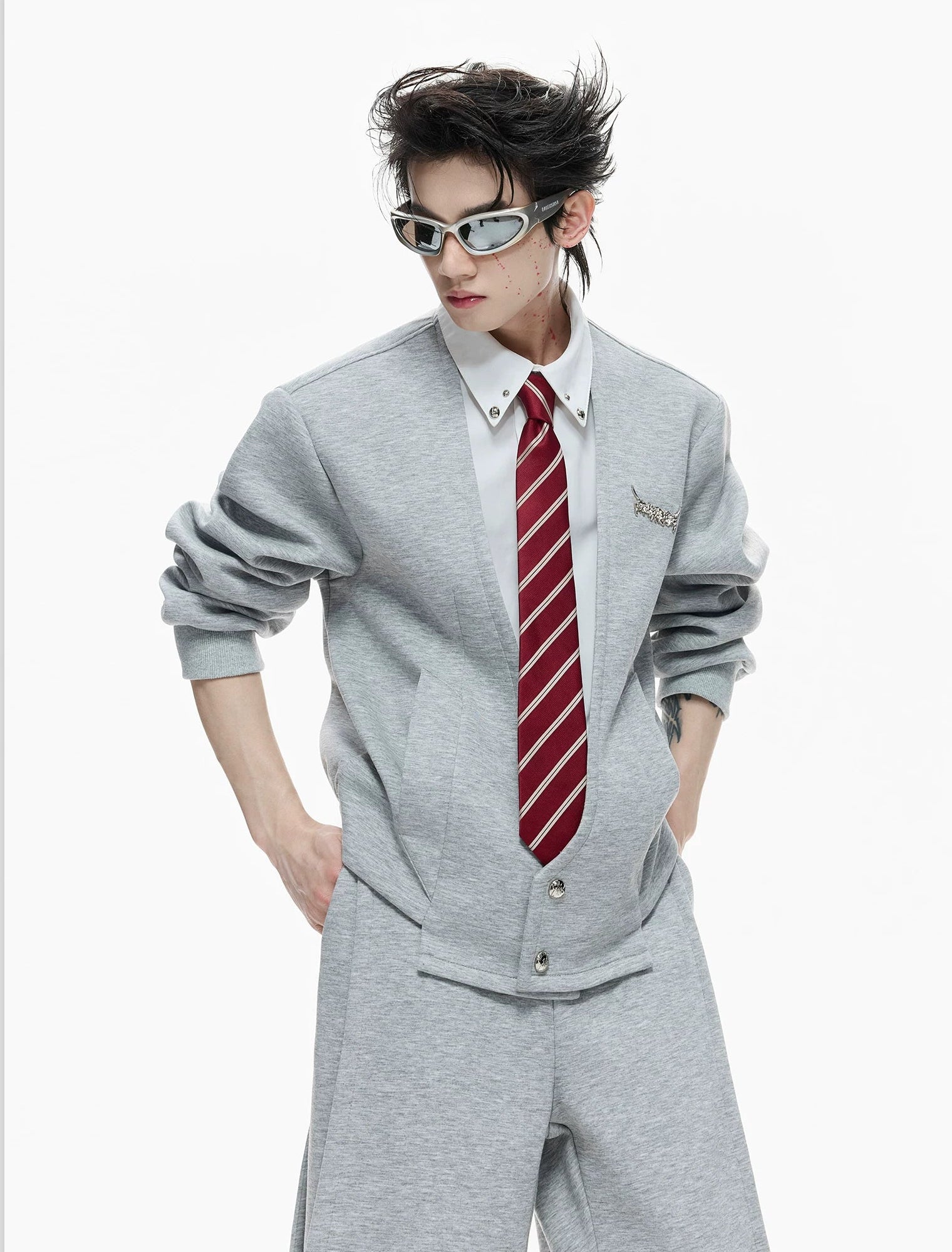 Layered Crest Faux-Twinset Cardigan Shirt