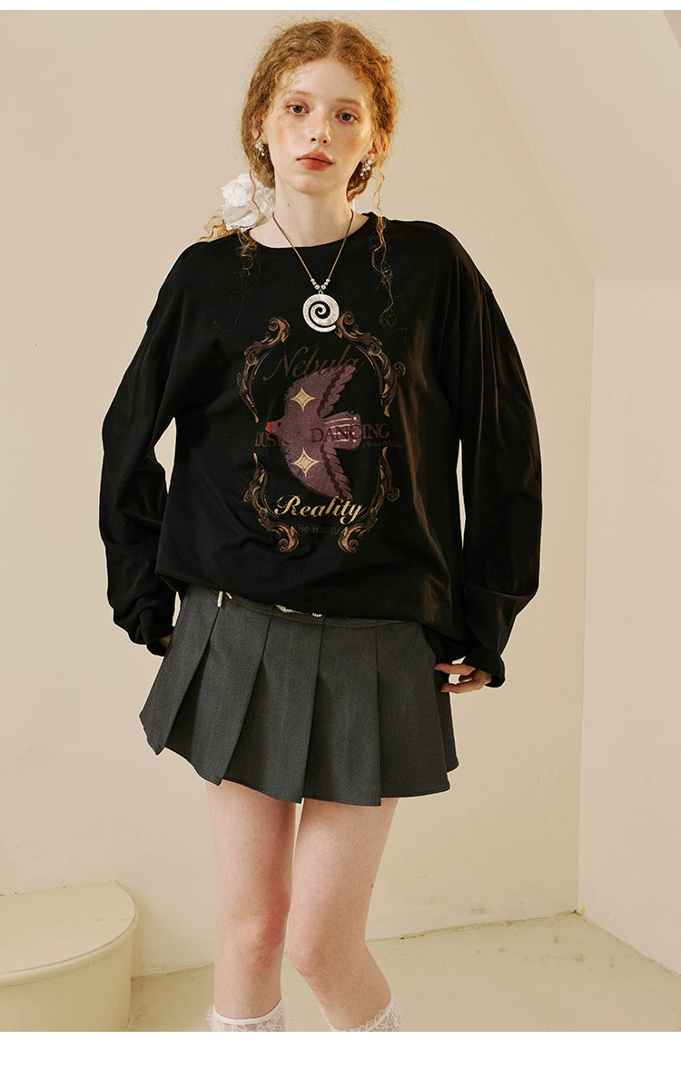Vintage Graphic Print Layered Sweater