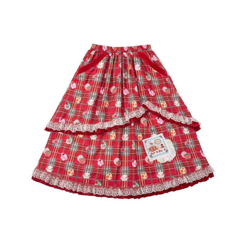 Plaid Lace Ruffle Coat and Skirt Set