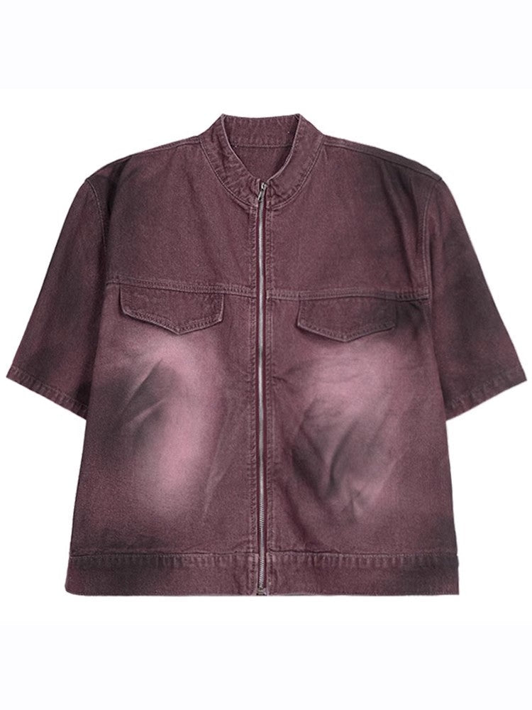 Burgundy Denim Matching Set with Short Sleeve Jacket