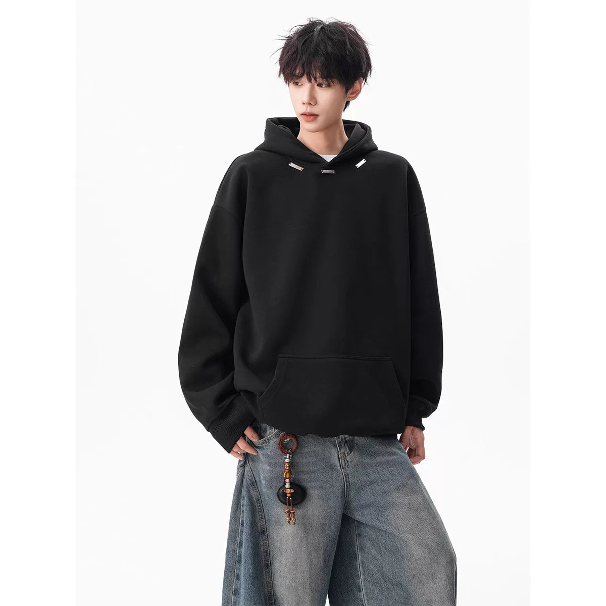 Noir Minimal Drop‑Shoulder Hoodie