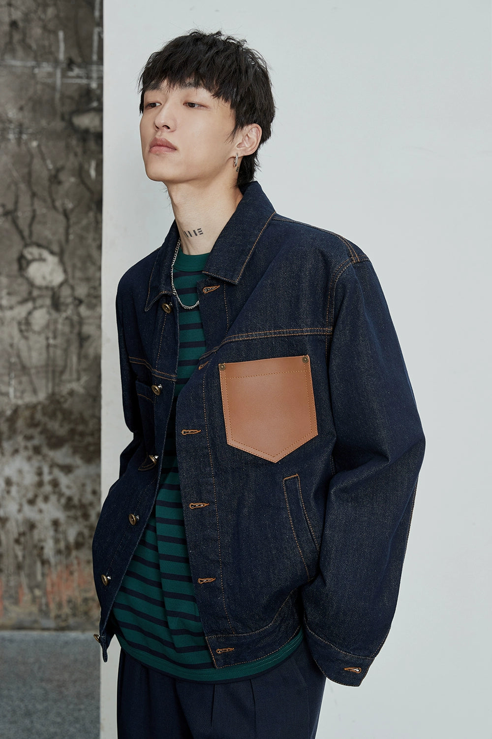 Color-Block Natural Denim Contrast Jacket