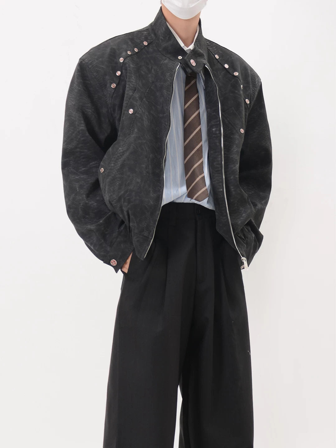 Snakeskin Studded Zip Up Jacket