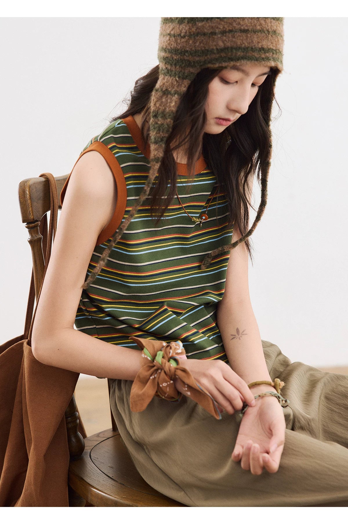 Contrast Trim Striped Knit Tank Top