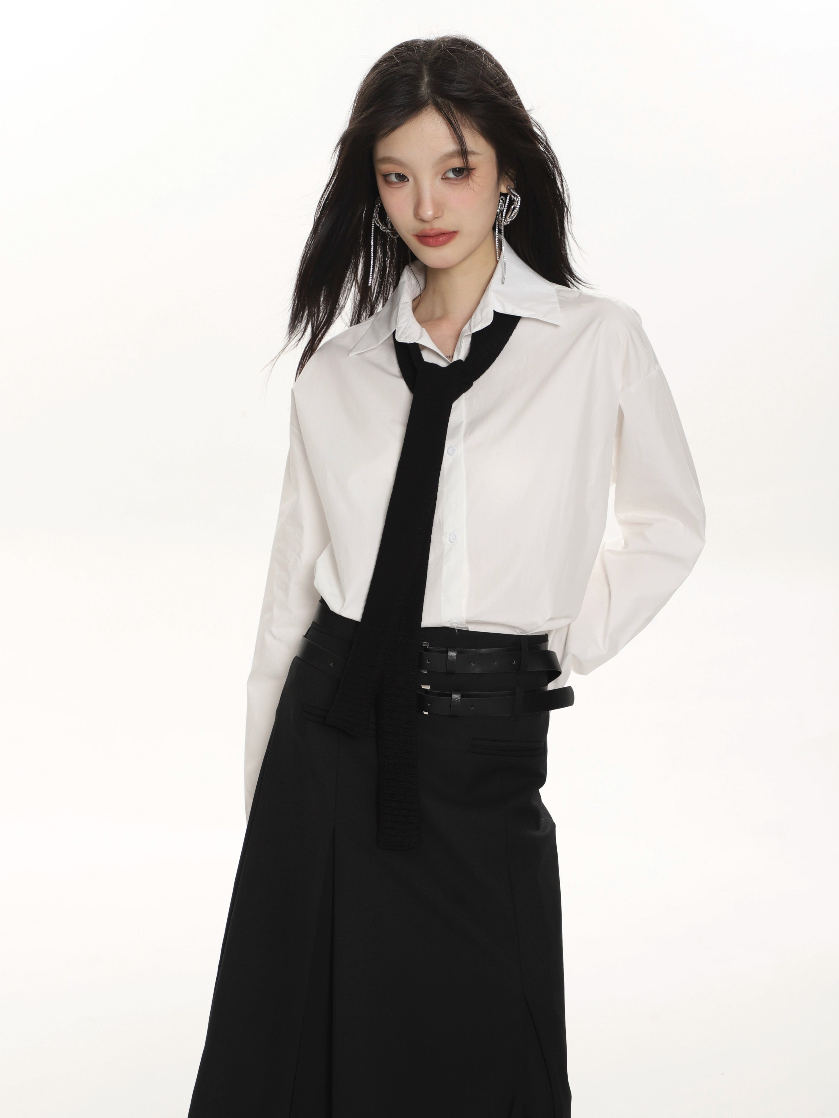 Weißes Button-Down-Hemd im Lagenlook Petite