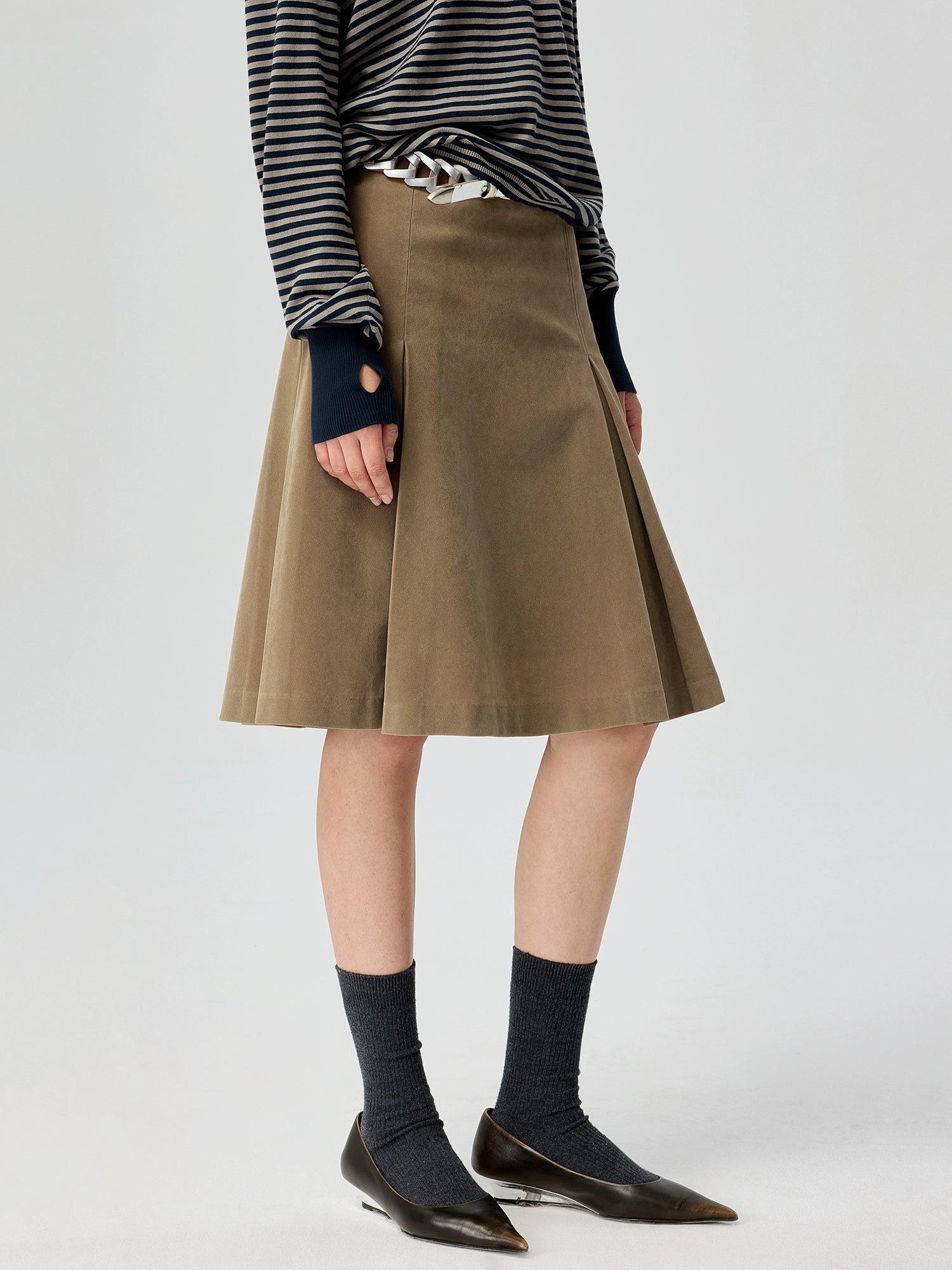 Olive Dune Pleated Mini Skirt
