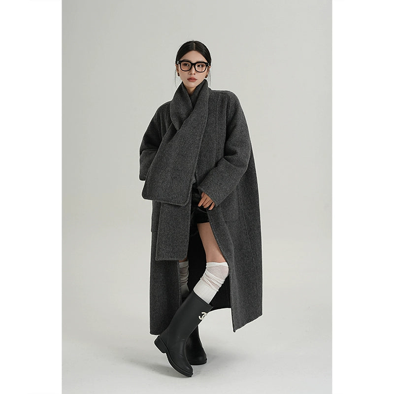 Cocoon Scarf-Panel Wool Coat