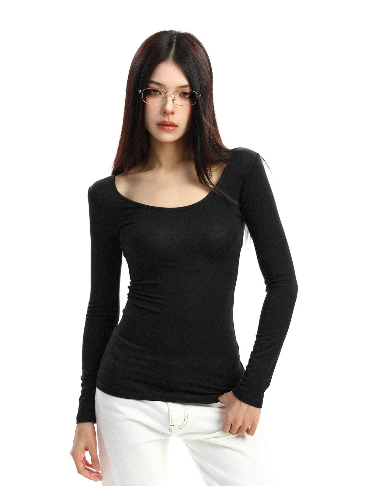 Lace Veil Scoop Neck Long Sleeve Top