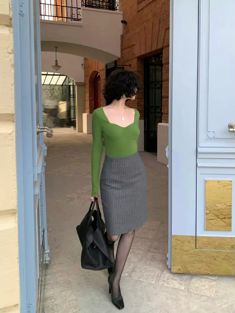 Pinstripe Pencil Brushed Skirt