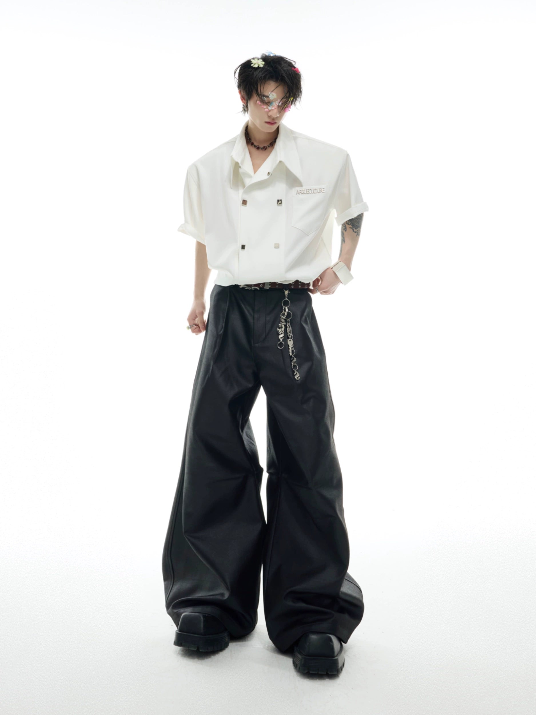 Black Wide-Leg Cargo or Skater Pants