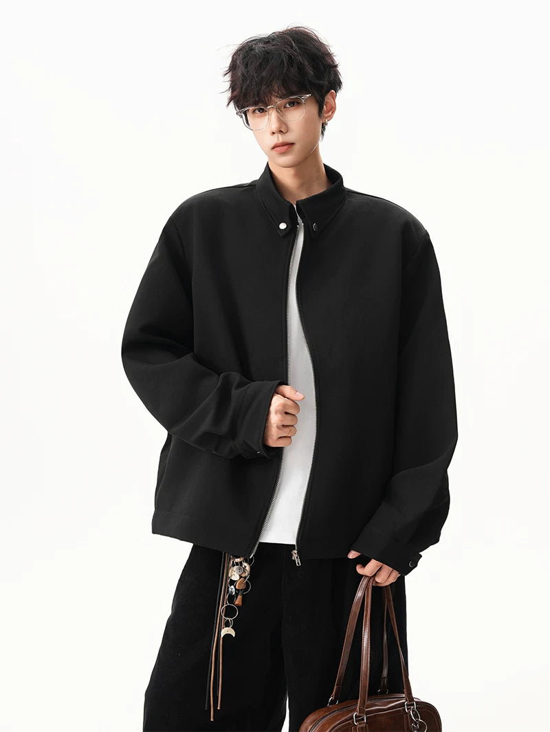 Obsidian Minimal Stand‑Collar Zip Jacket