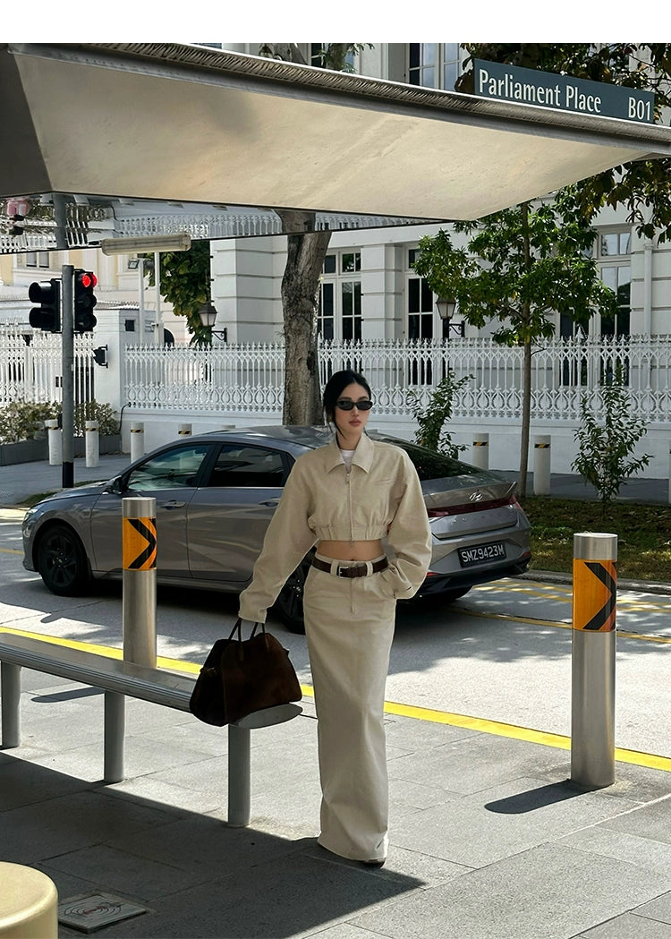 Beige High Waist Maxi Skirt