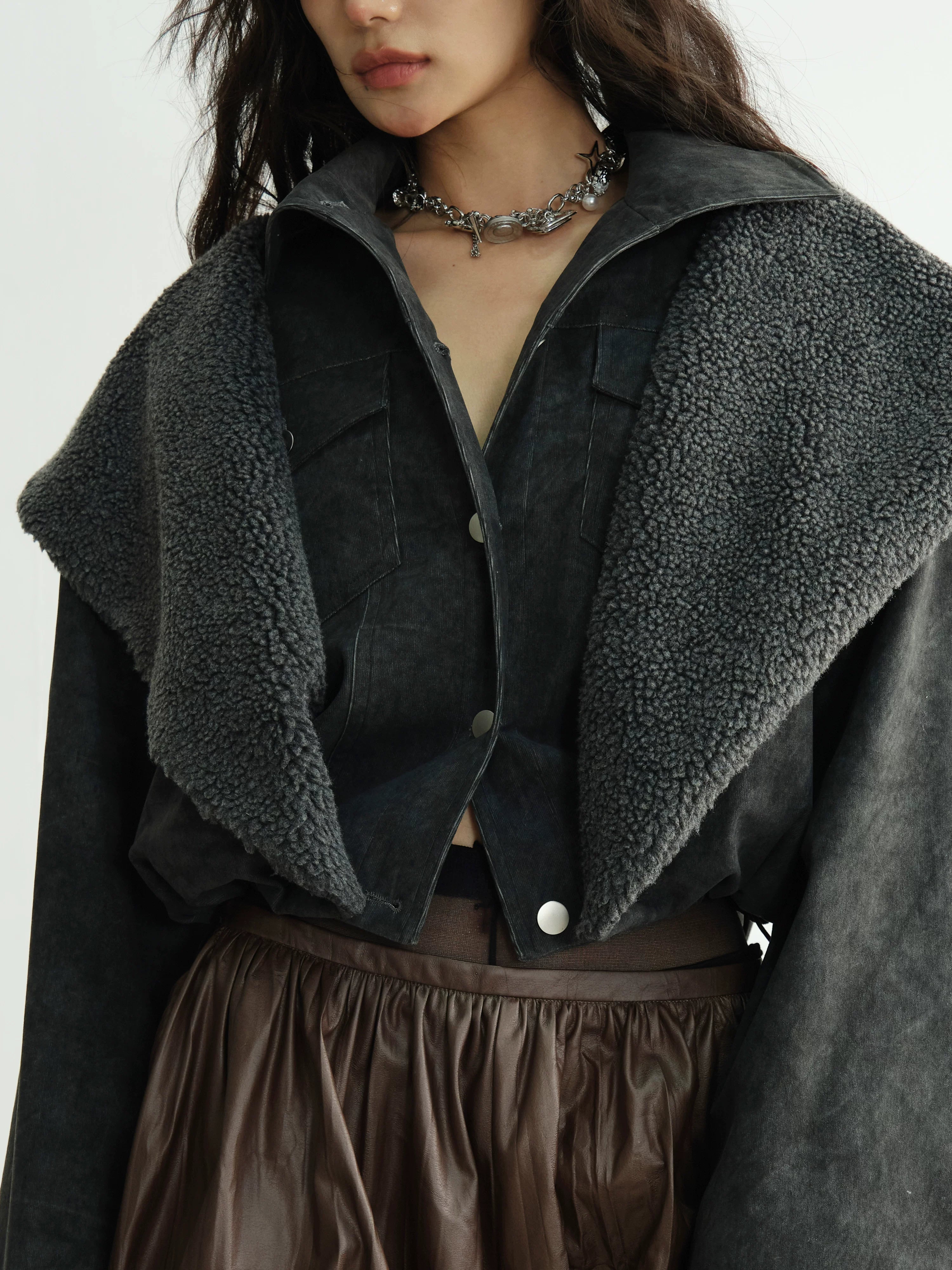 Midnight Shearling Cropped Jacket