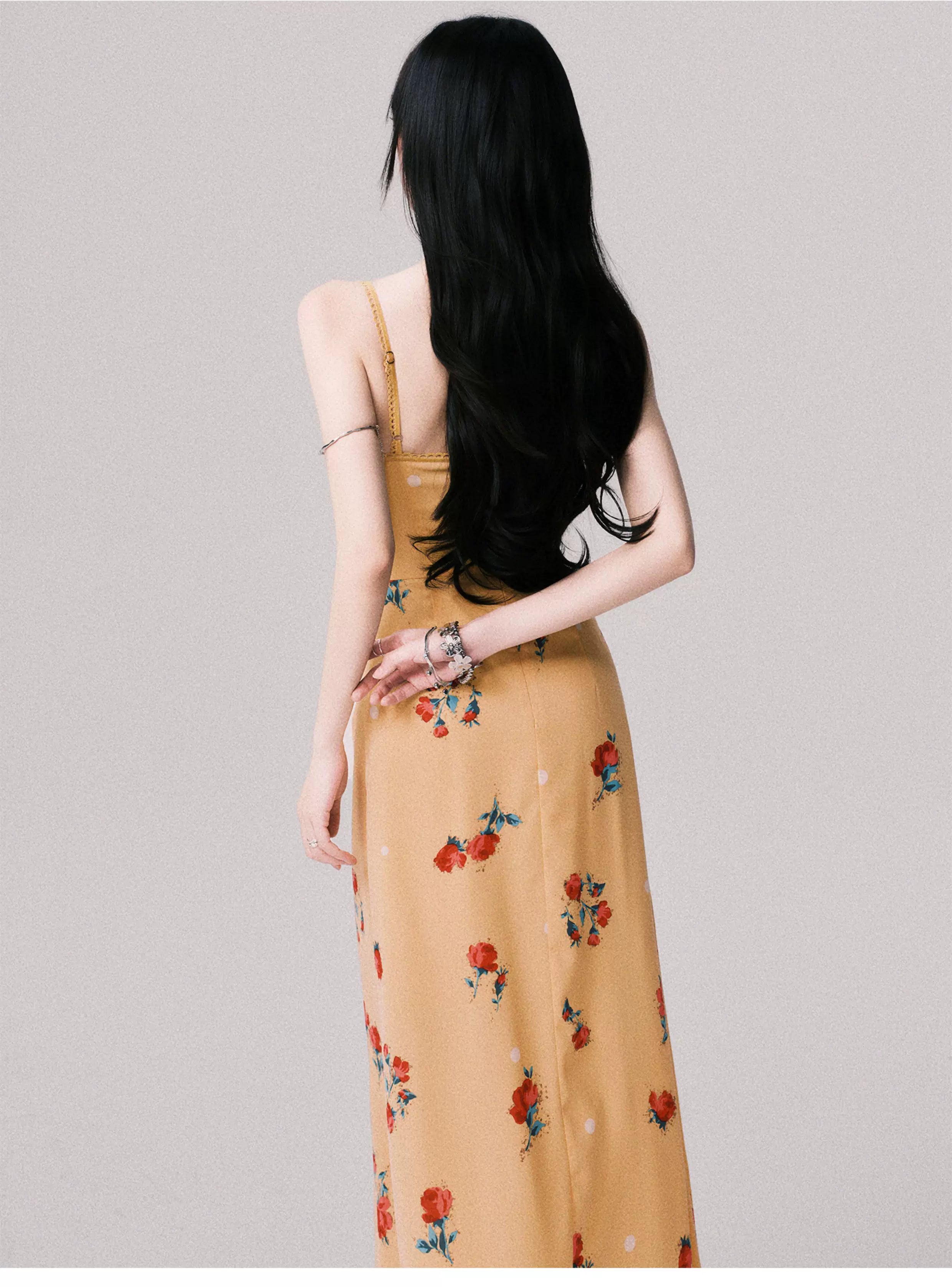 Apricot Blossom Balcony Maxi Dress