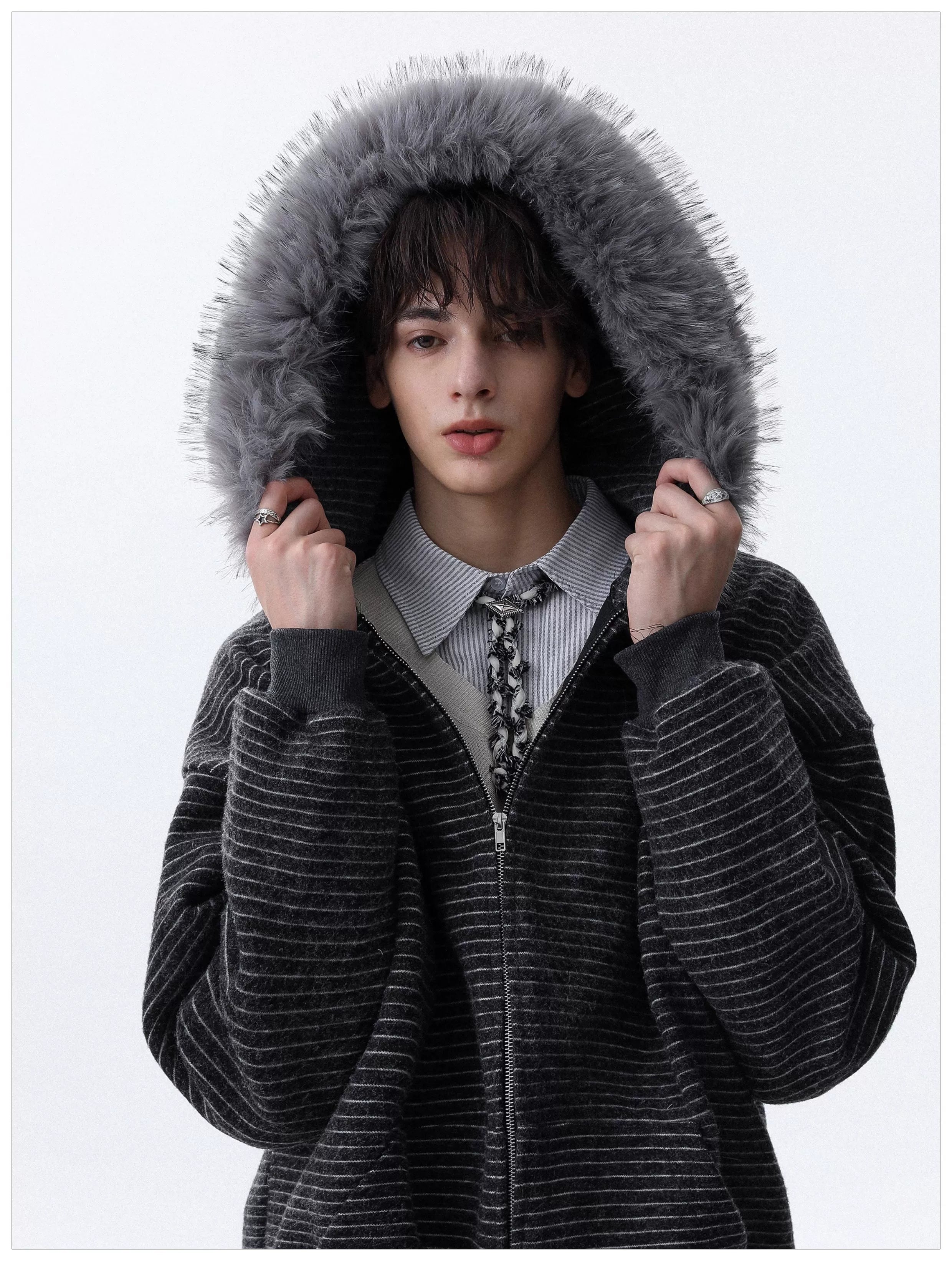 Frostline Striped Faux Fur Hoodie