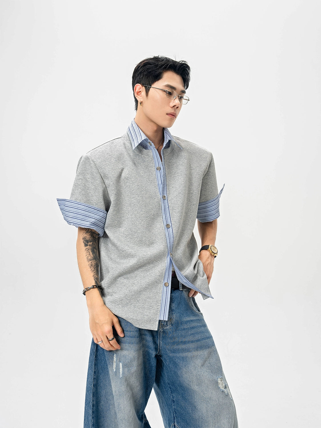 Dual Texture Fusion Button Shirt