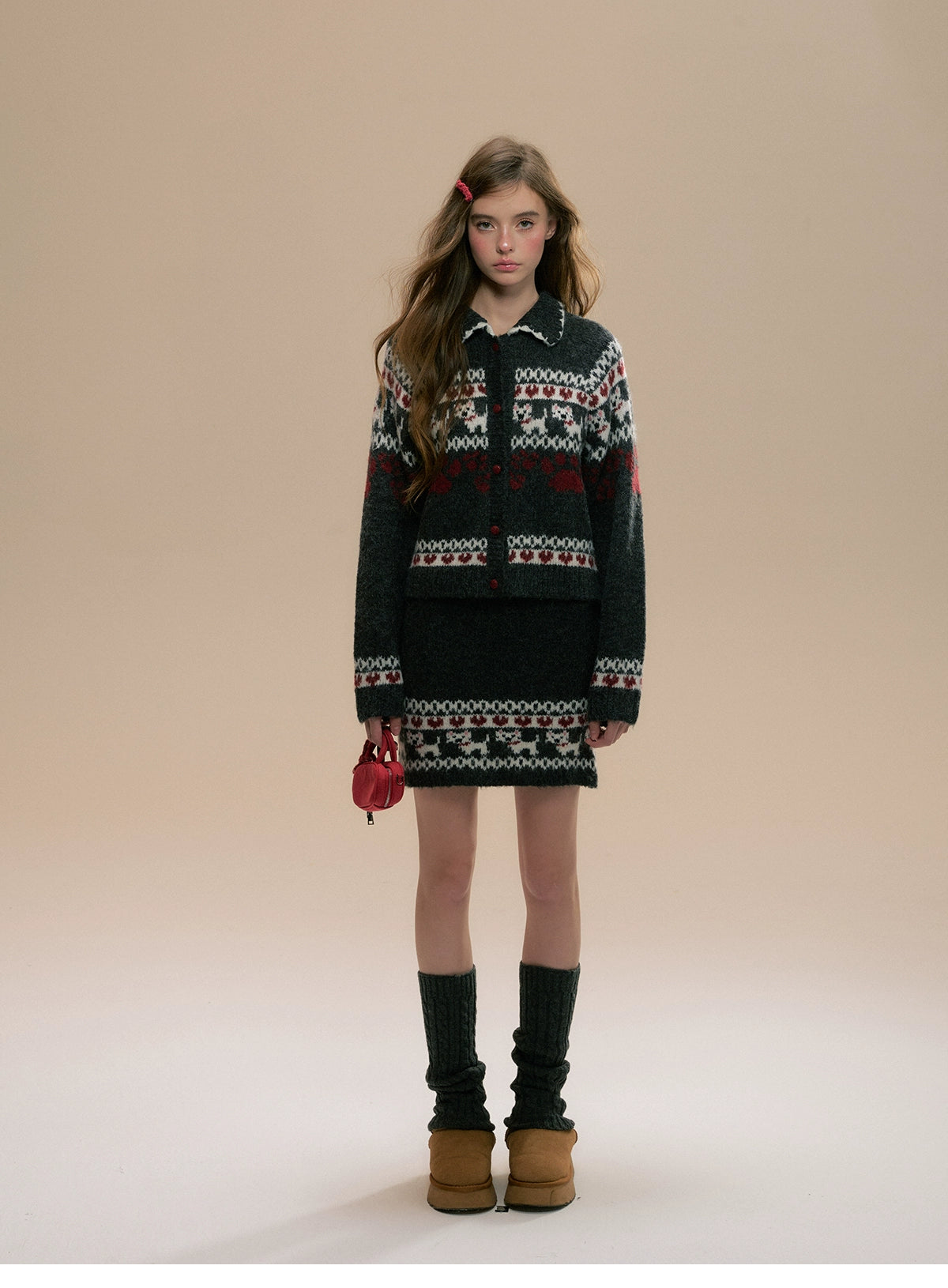 Fair Isle Knit Winter Sweater and Skirt Set