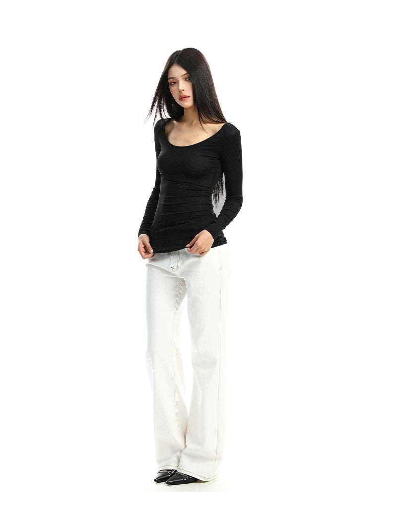 Lace Veil Scoop Neck Long Sleeve Top