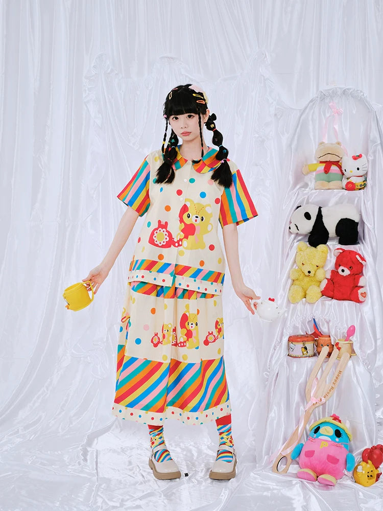 Rainbow Bear Phone Polka Blouse