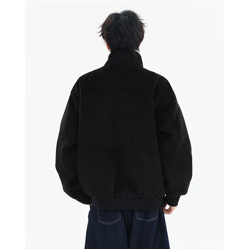 Frostloom Stand‑Collar Wool Bomber Jacket