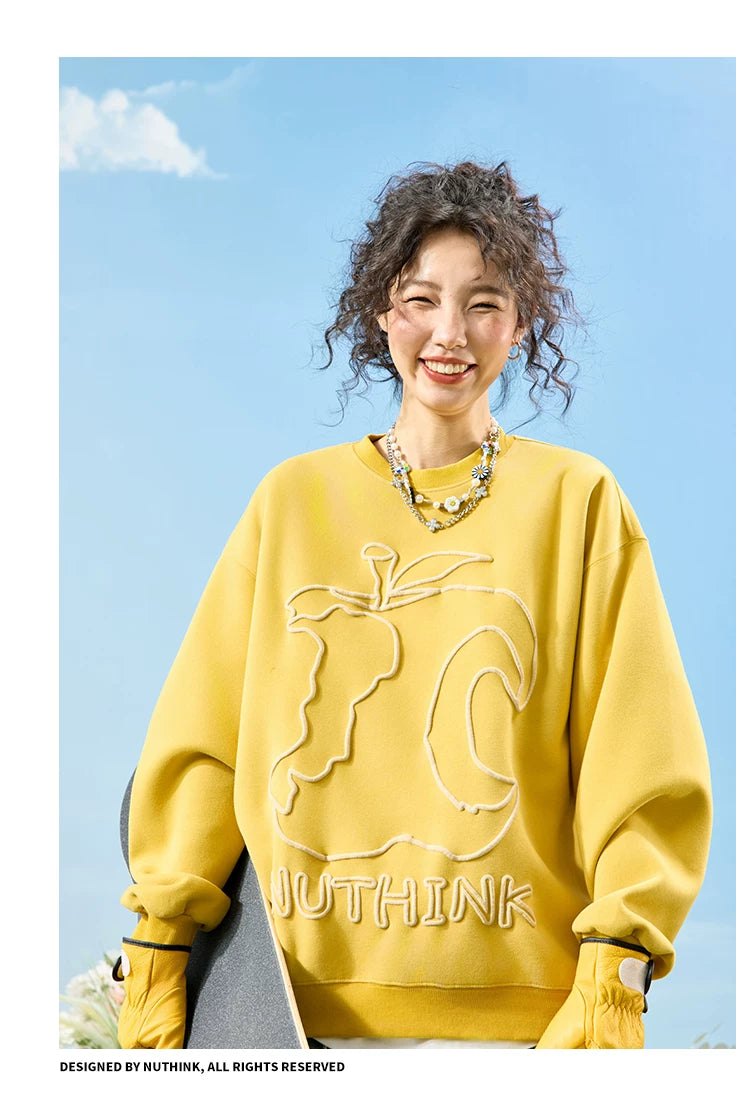 Abstract Outline Embroidered Oversized Crewneck Sweatshirt