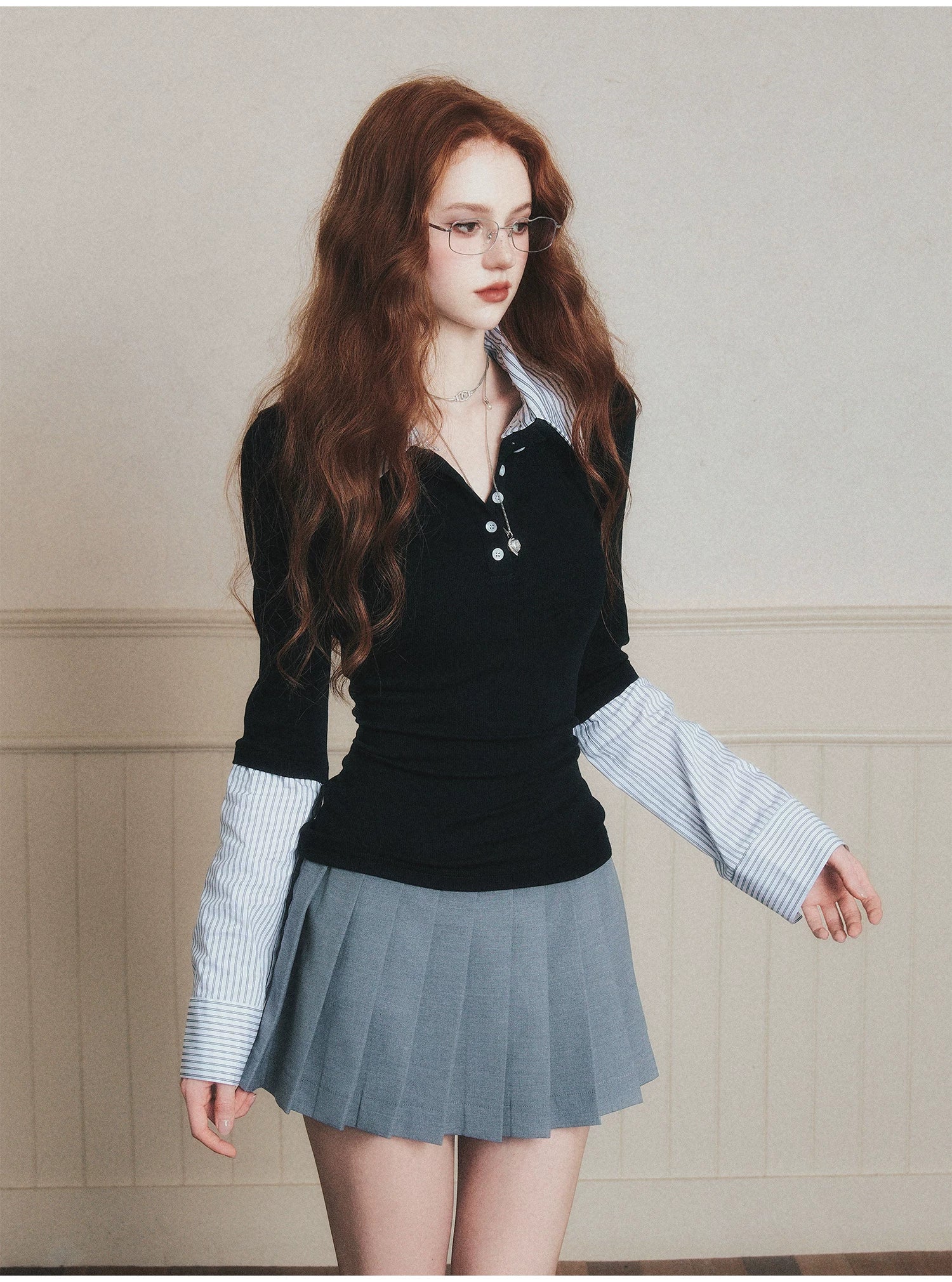 Academia Charm Layered Polo Top