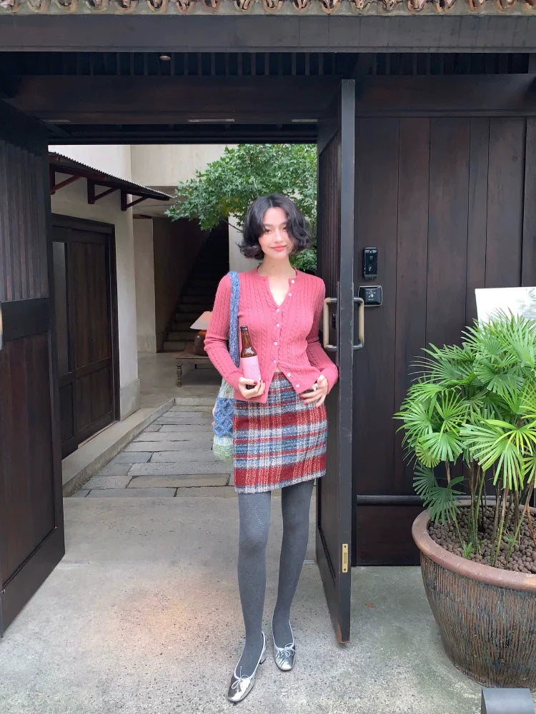 A-Line Plaid Wool Mini Skirt