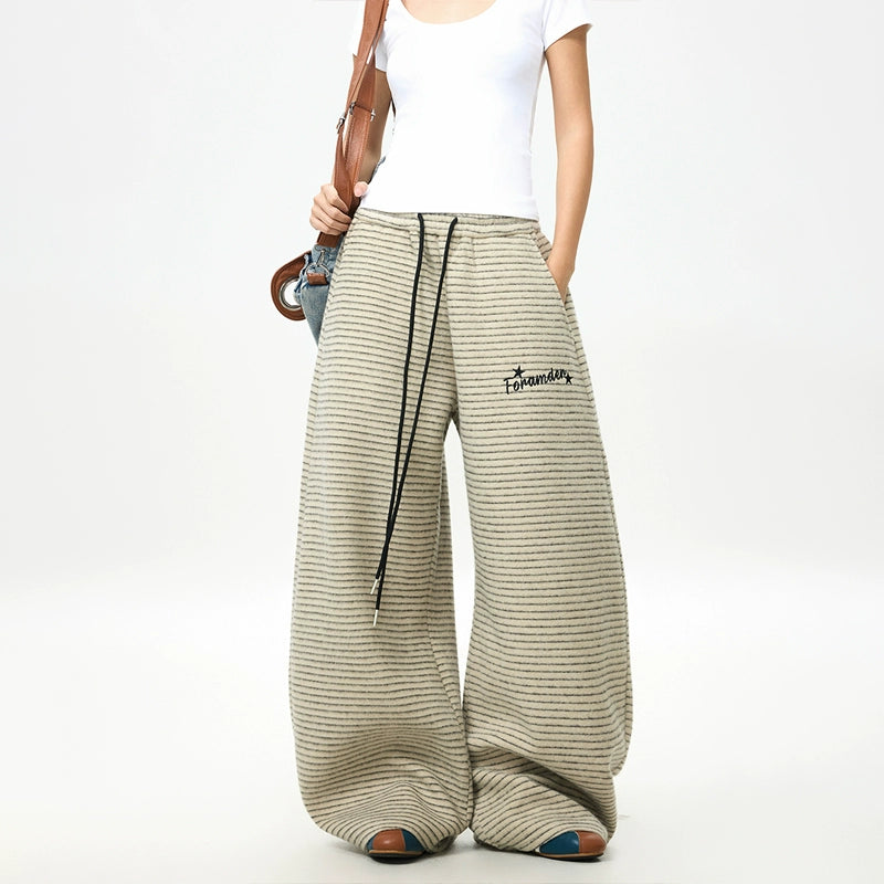 Harbor Stripe Fleece Wide-Leg Pants