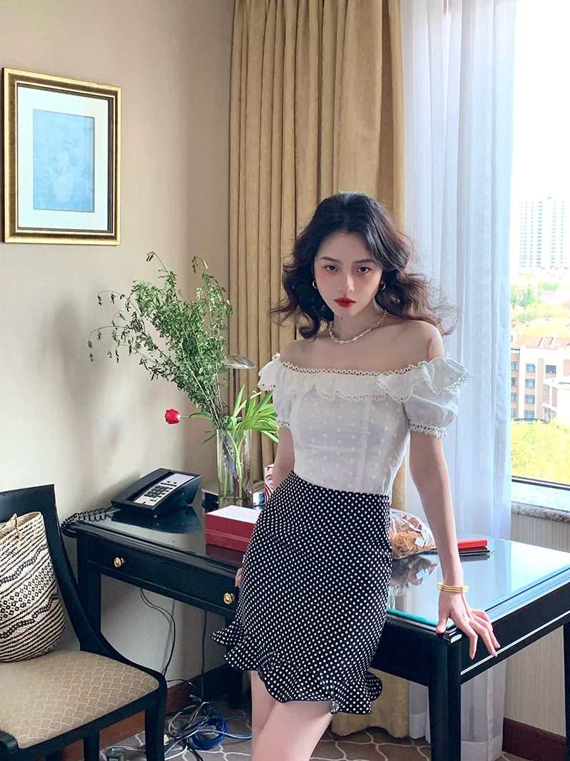 White Puff Sleeve Mini Dress and Blouse