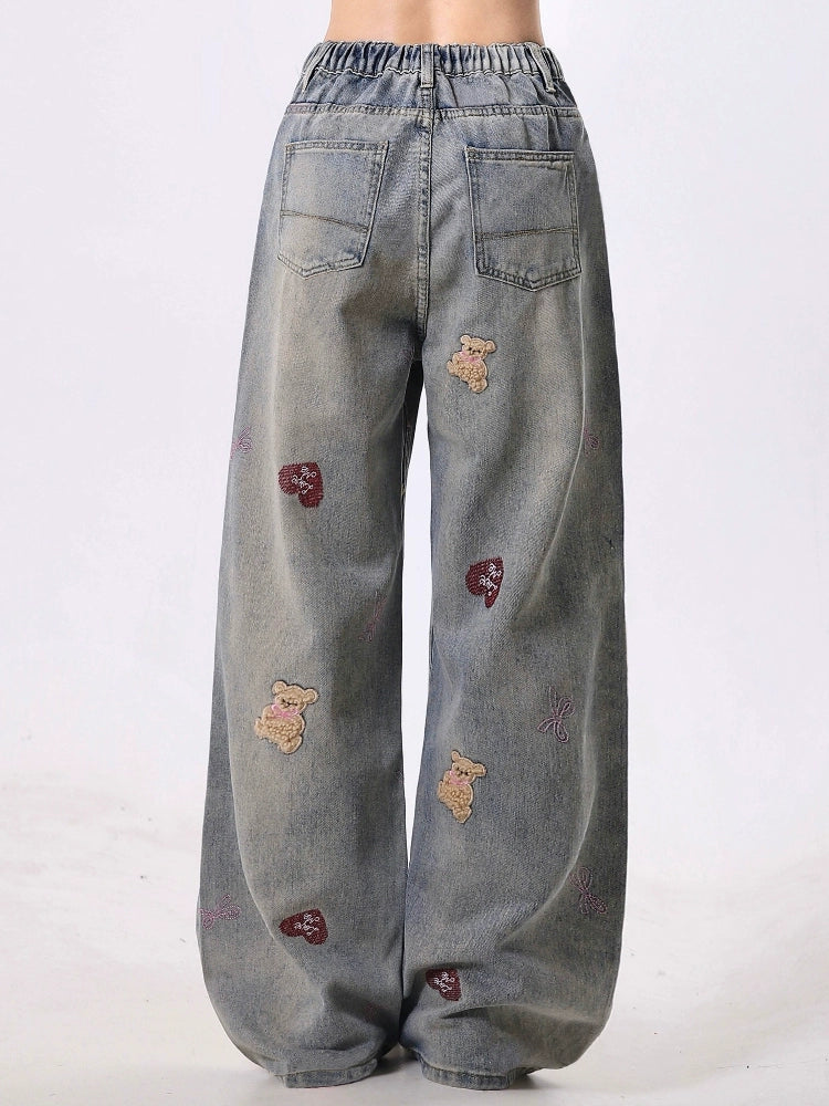 Distressed Teddy Bear Wide Leg Jeans