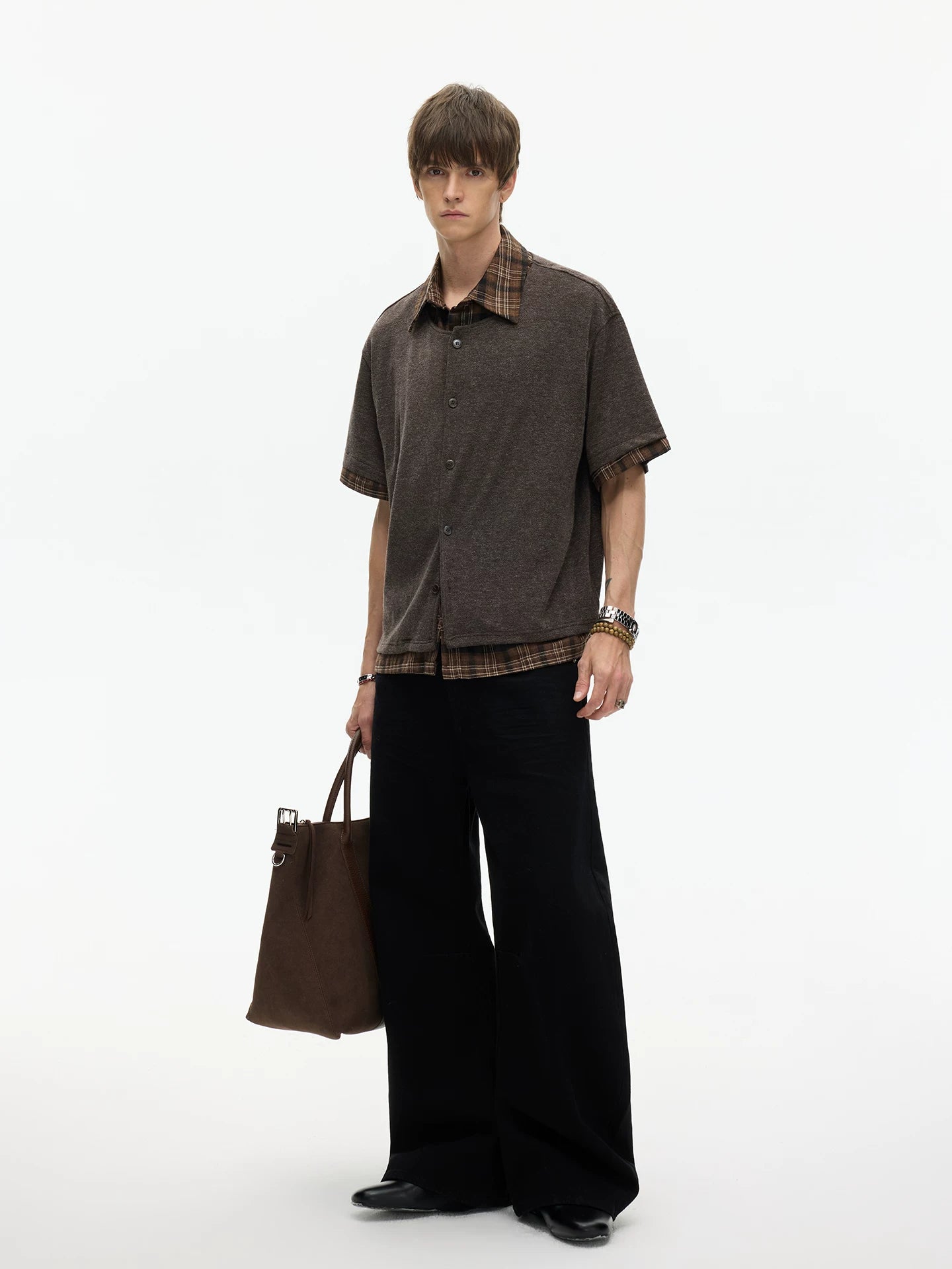Layered Plaid Hem Knit Shirt