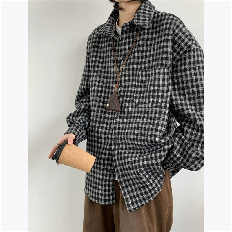 Oversized Brown Plaid Flannel Shirt