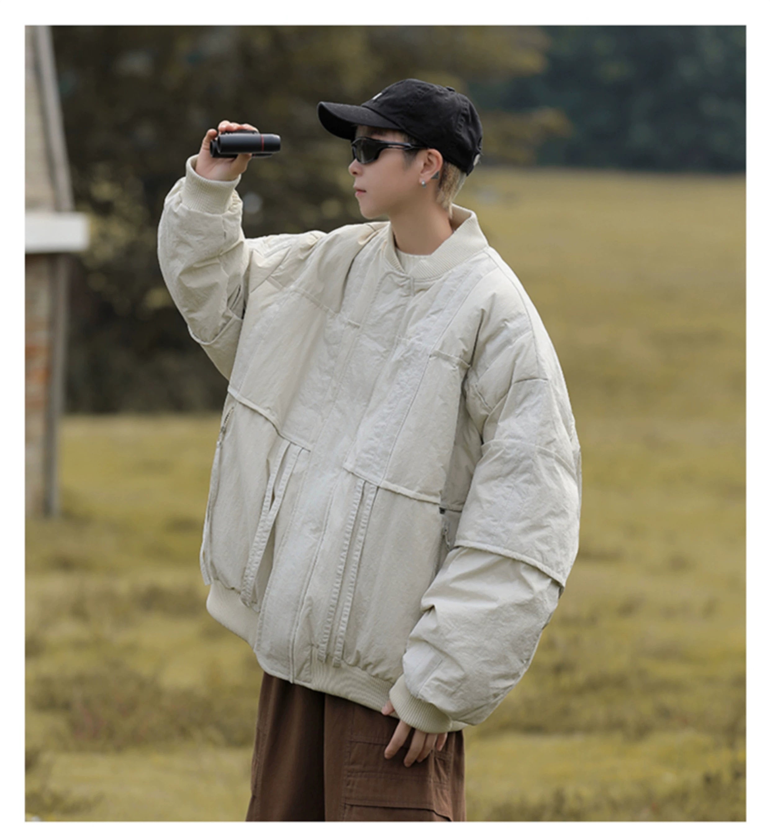 Oversized Bomber Jacket with Ribbed Collar and Cuffs