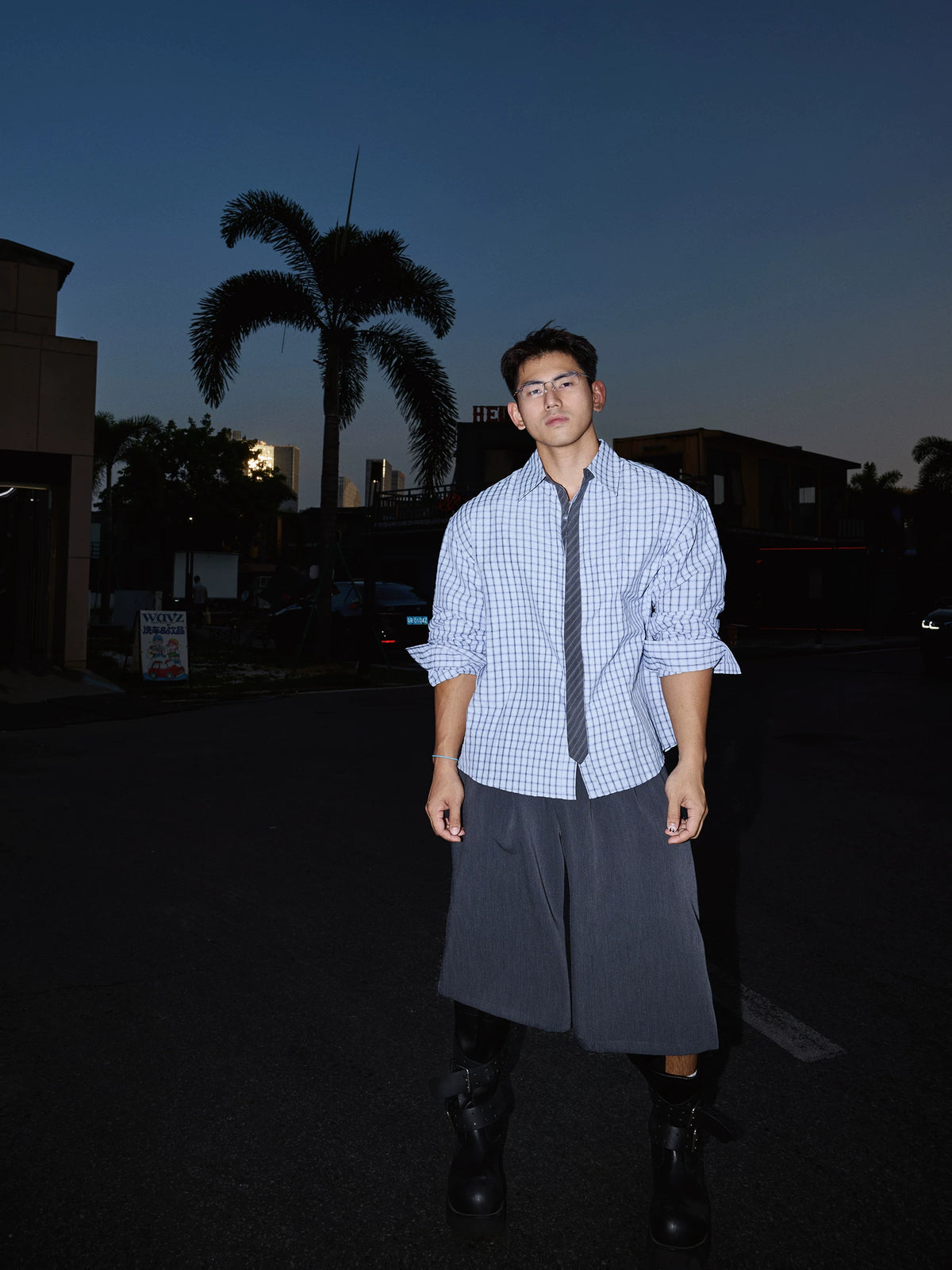 Midnight Grid Relaxed Button-Up Shirt