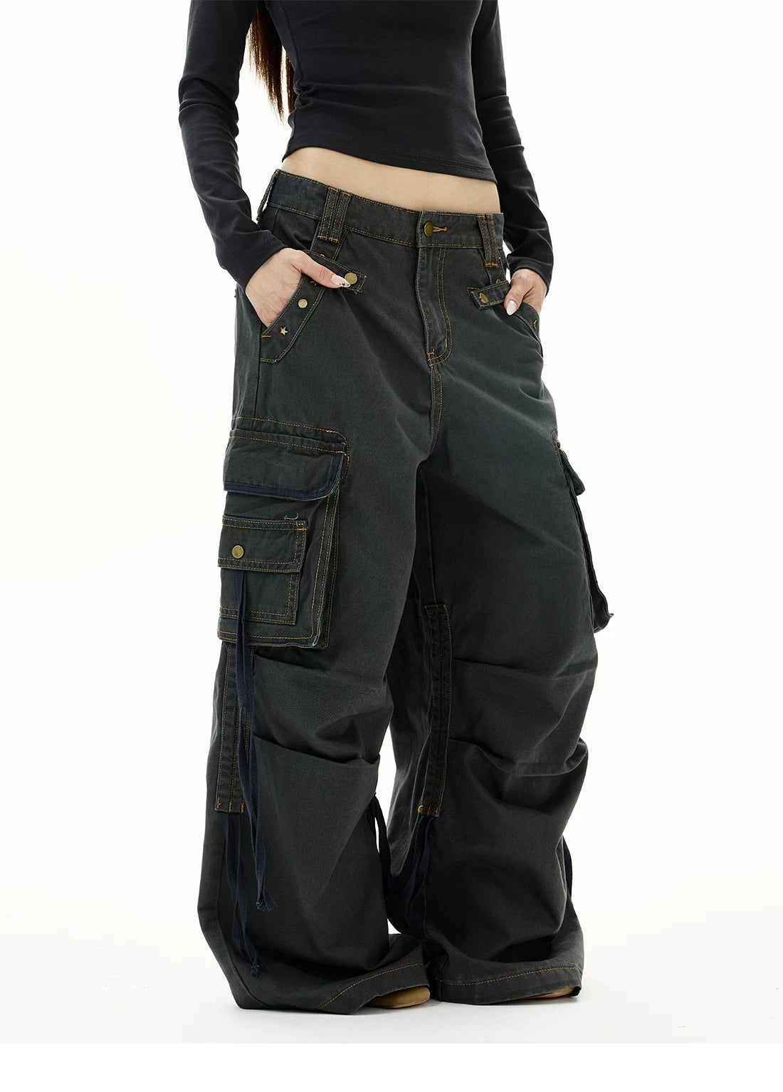 Astro Deck Wide‑Leg Strap Cargo Jeans