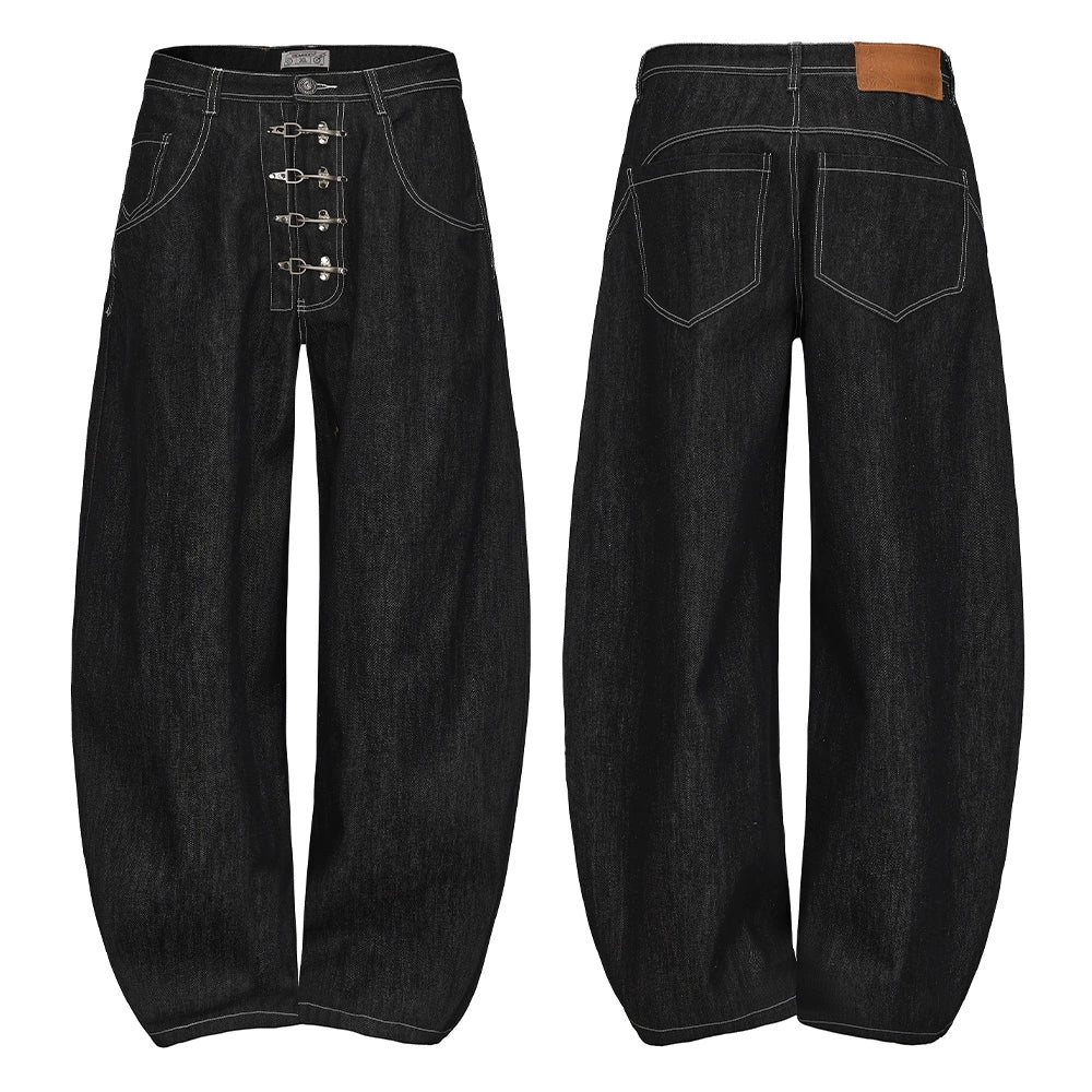 Wide Leg Hook Closure Jeans