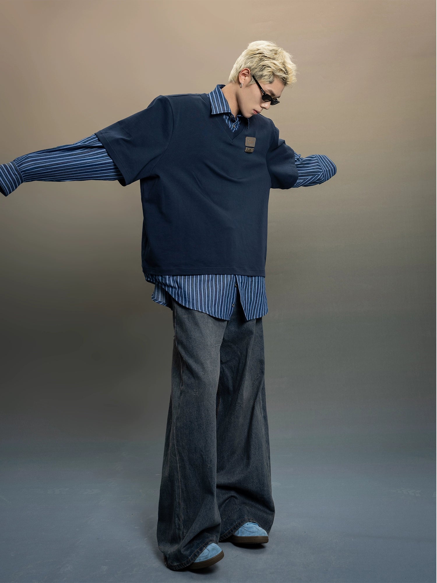 Indigo Layered Stripe Fusion Shirt