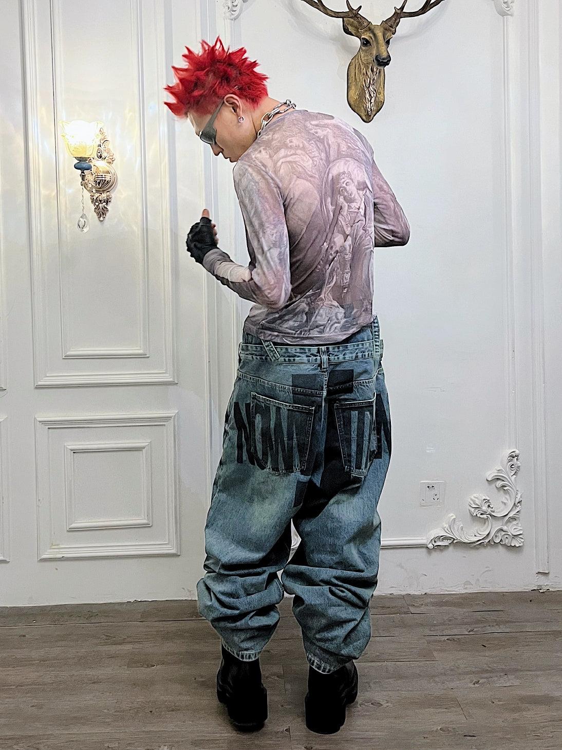 종교적 이미지 그래픽 긴팔 셔츠